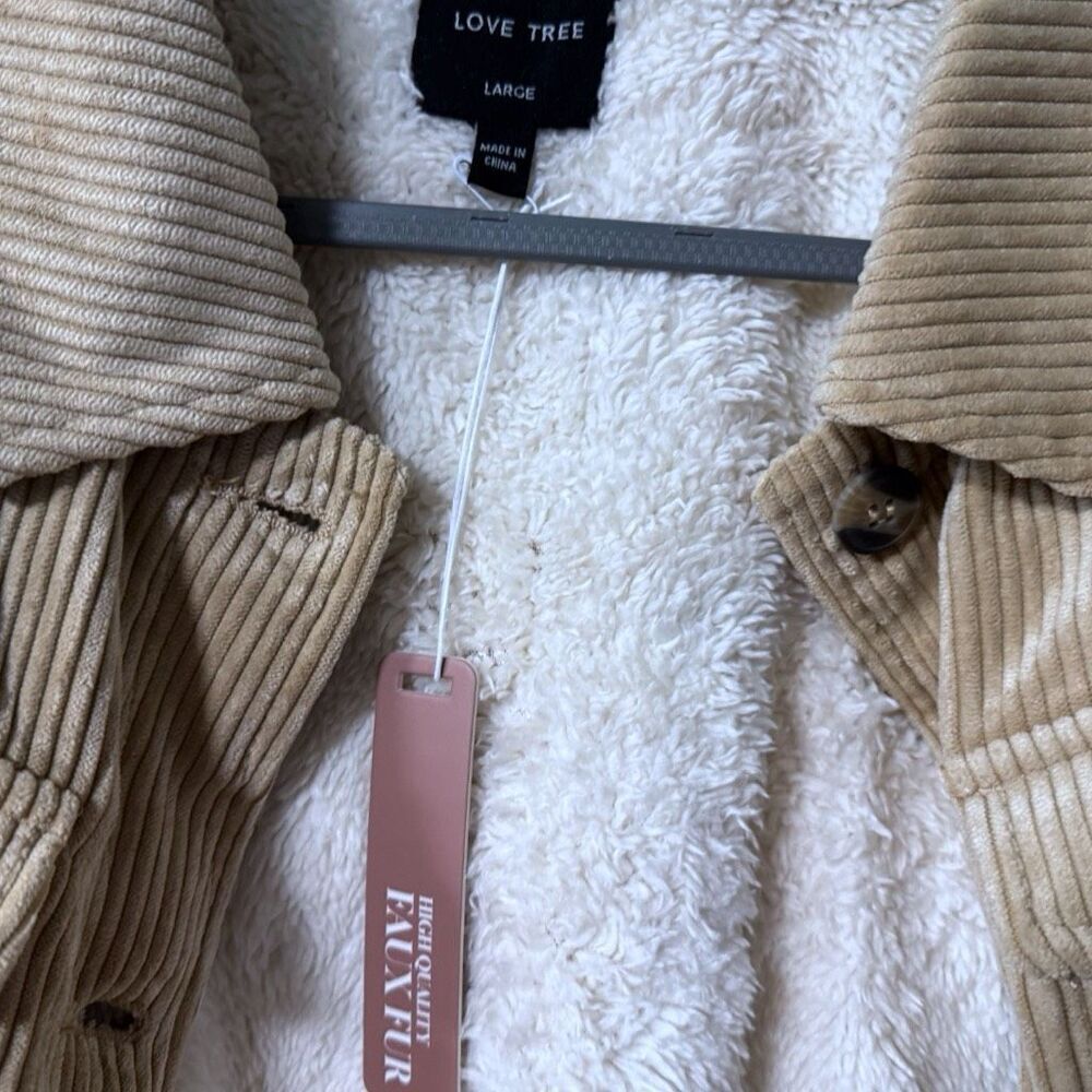 Tan Corduroy Button Up Jacket - Sherpa Lined Size Large NWT - Love Tree - Picture 10 of 13